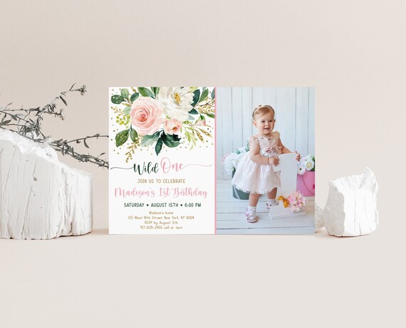 Editable Wild One Birthday Invitation Pink Gold Floral Boho Wild Girl First Birthday Invite Printable Digital Instant Download Corjl A561 Il_570xn