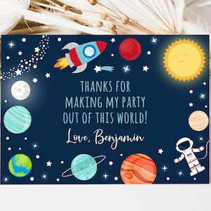 Carte de remerciement d’anniversaire spatial modifiable Astronaut Planets Outer Space Party Rocket Ship Numérique Imprimable Téléchargement instantané Corjl A528