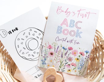 Baby's First ABC Book, Wildflower Baby Shower Alphabet Book, Baby Shower Coloring Pages, Baby Shower Coloring Activity Digital Download A727