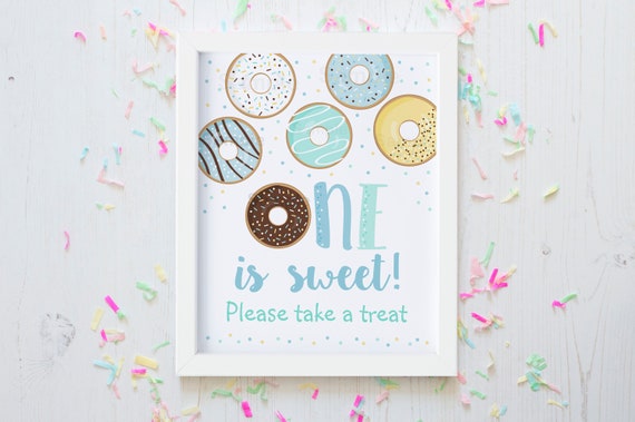 Donut One Is Sweet Sign, Donut Birthday, Party Favor Sign, Blue Donut, Donut Party, Boy First Birthday, Printable, Instant Download A501 Il_570xn