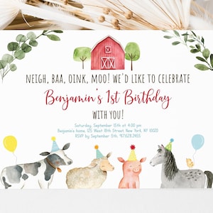 Editable Farm Birthday Invitation Farm Animals Greenery Barnyard Boy Birthday Invite Party Animals Digital Printable Instant Download A511