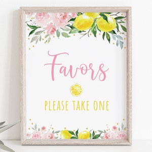 Lemonade Birthday Party Favor Sign Sunshine Lemonade and Fun Pink Lemonade Pink Gold Floral Girl Lemonade Party Digital Download A613