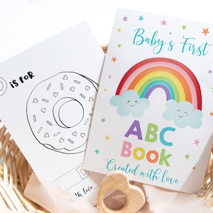 Livro ABC Jogo de Chá de Bebê Arco-Íris Alfabeto Livro para Colorir Primeiro ABC Livro Chá de Bebê Páginas para Colorir Digital Download Instantâneo A530