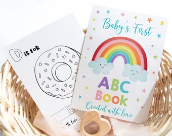 ABC Book Baby Shower Game Rainbow Alphabet Coloring Book Baby's First ABC Book Baby Shower Coloring Pages Digital Instant Download A530