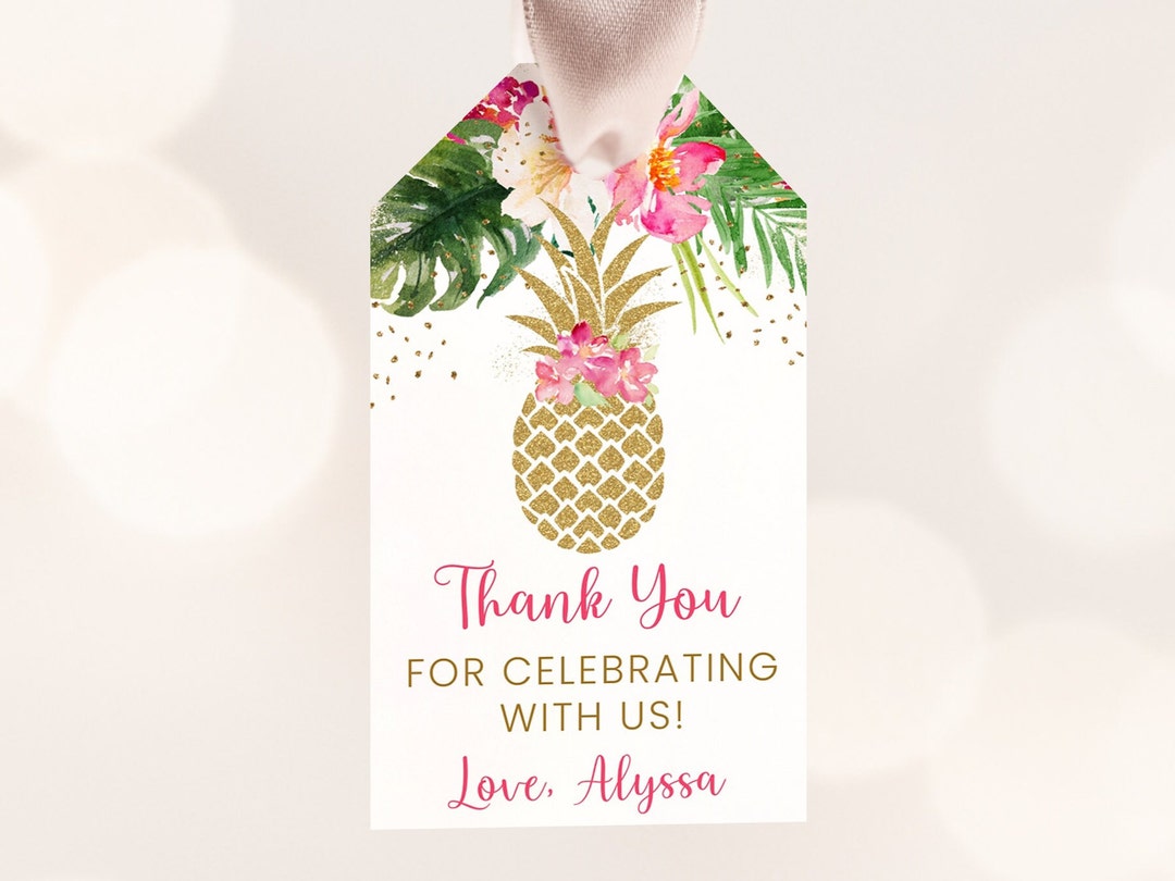 Editable Pineapple Baby Shower Thank You Tags Favor Tags Pink Tropical ...