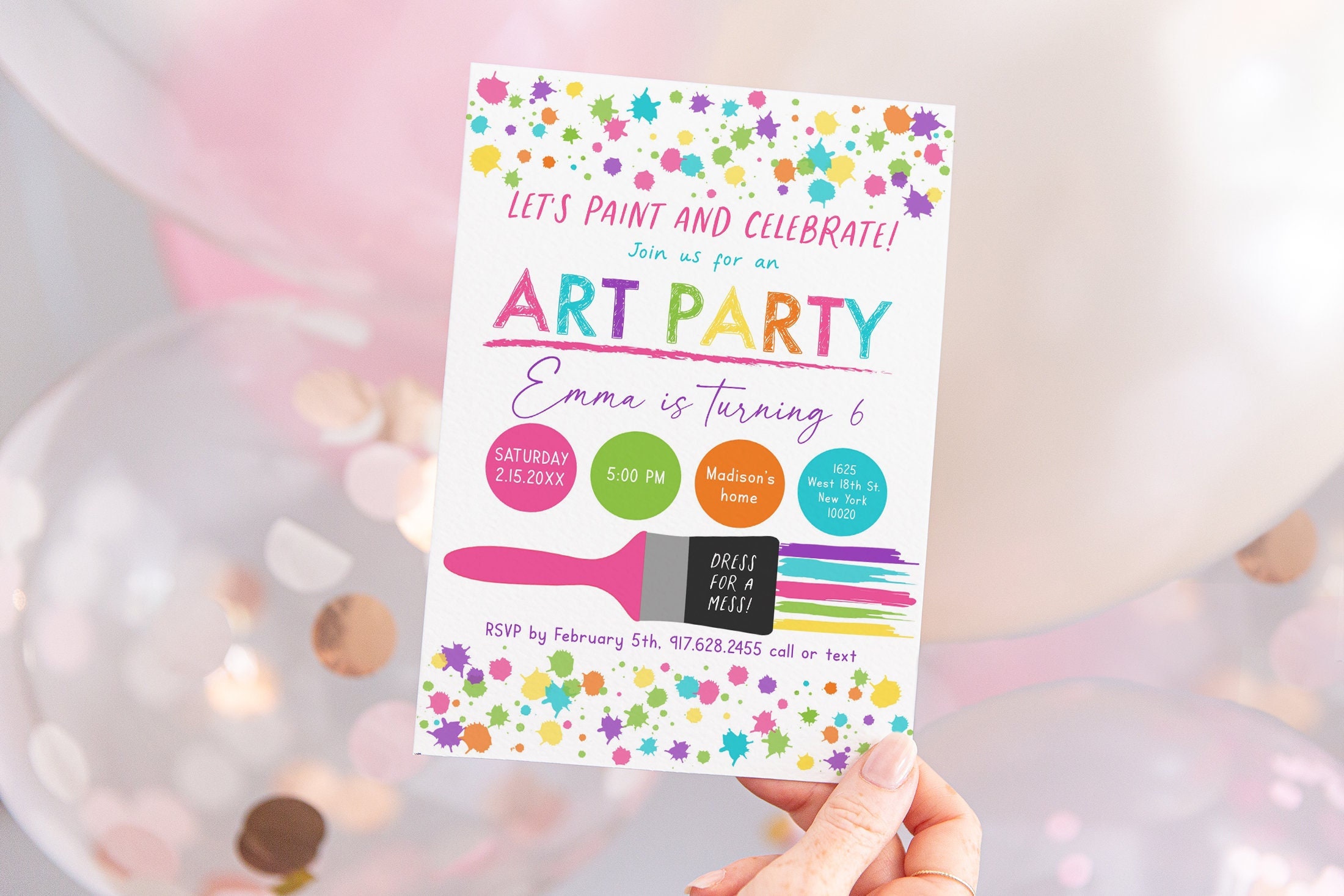 Editable Art Party Birthday Invitation Dress for A Mess Girl Art ...