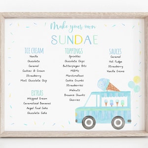 Editable Ice Cream Sundae Party Sign Ice Cream Truck Birthday Menu Blue Boy Modern Ice Cream First Birthday Ice Cream Party Download A673