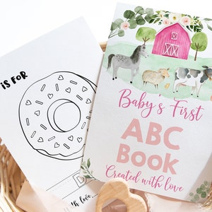 Farm ABC Book Baby Shower Game Pink Farm Animal Alphabet Coloring Book Baby&#39;s First ABC Book Baby Shower Coloring Pages Download A510