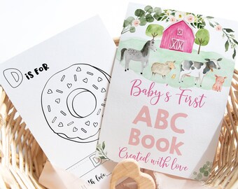 Livre ABC de la ferme jeu de douche de bébé livre de coloriage de l'alphabet des animaux de la ferme rose premier livre ABC de bébé coloriages de douche de bébé Télécharger A510