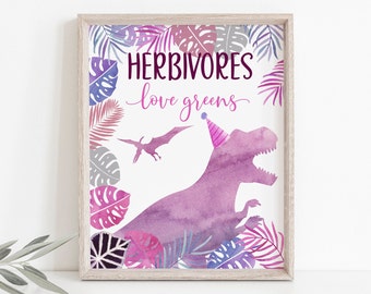 Girl Dinosaur Herbivores Birthday Sign T-Rex Birthday Pink Purple Dinosaur Party Dinosaur Safari Watercolor Digital Download A663