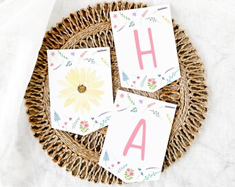 Banner de aniversário editável de flores silvestres, pequena flor silvestre, aniversário, margarida, flor, rosa, floral, festa de jardim, download digital A676