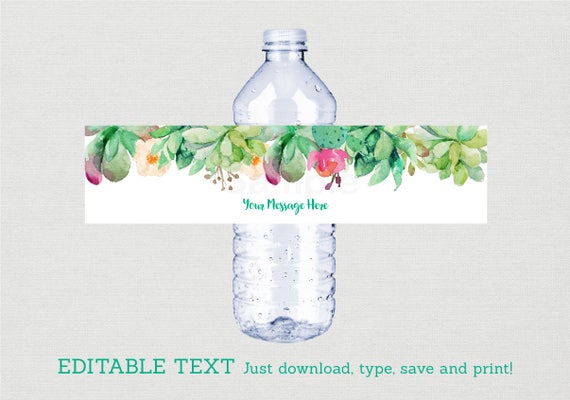 Floral Succulent Water Bottle Labels / Floral Bridal Shower / Succulent Bridal Shower / Watercolor / INSTANT DOWNLOAD Editable PDF B116 Il_570xn