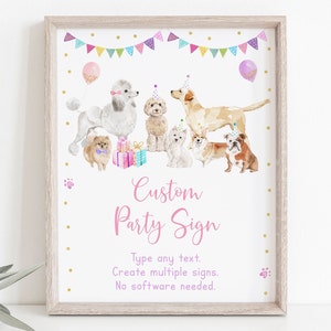 Editable Puppy Birthday Sign Table Sign Let's Paw-ty Girl Puppy Birthday Animal Shelter Vet Puppy Dog with Balloons Digital Download A621