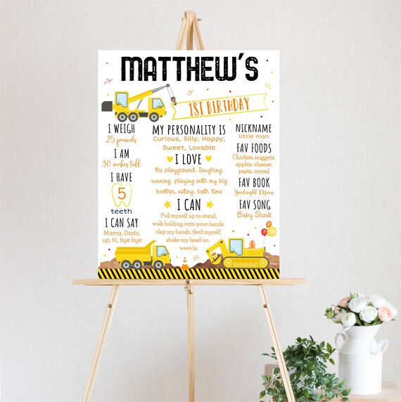 Editable Construction Birthday Milestone Sign Construction Truck First Birthday Digger Dump Truck Boy Truck Party Digital Download A605 Il_570xn