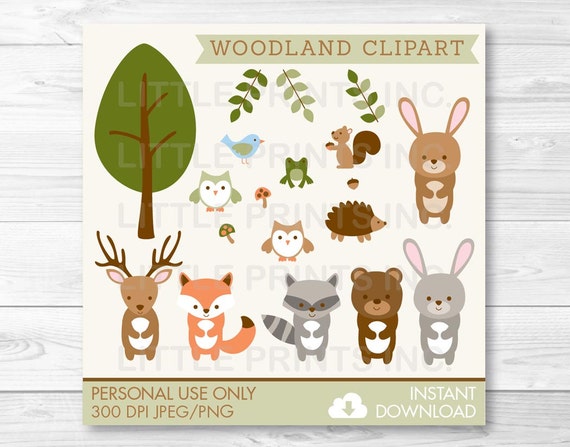 Woodland Forest Animal Clipart Clip Art Fox Deer Bear Owl Raccoon Rabbit Frog Hedgehog Squirrel PERSONAL USE Instant Download A187 Il_570xn