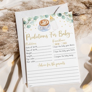 Café bébé prépare des prédictions pour les cartes de conseils de jeu de bébé Café Baby Shower Verdure Gender Neutral Téléchargement numérique A601