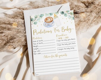 Coffee Baby está elaborando predicciones para tarjetas de consejos de juegos para bebés Café Baby Shower Greenery Género Neutral Descarga digital A601
