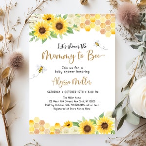 Editable Sunflower Bee Baby Shower Invitation Mommy To Bee Baby Shower Invite Gender Neutral Honey Bee Printable Digital Download A712