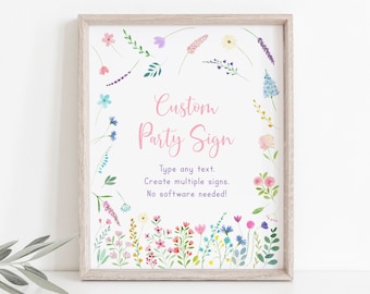 Editable Wildflower Birthday Sign Party Sign Little Wildflower Birthday Flower Birthday Pink Floral Garden Party Digital Download A676