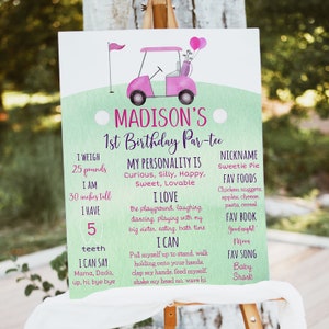 Editable Pink Golf First Birthday Milestone Sign Hole in One Birthday Golf First Birthday Par-tee Girl 1st Birthday Digital Download A695