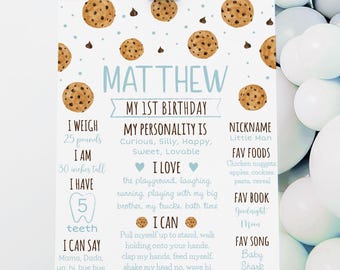 Editable Cookie First Birthday Milestone Sign, One Sweet Cookie Birthday, Blue Boy 1st Birthday, Cookie Party, Digital Download A737