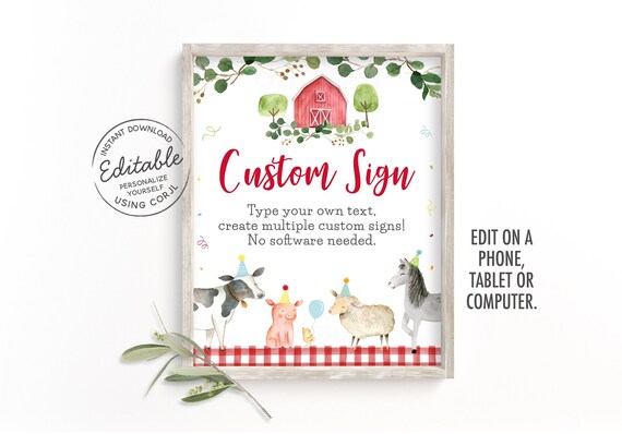 EDITABLE Farm Birthday Table Sign, Farm Birthday Party, Barnyard Birthday, Farm Animal, Boy Farm, Printable, Instant Download, Custom A511 Il_570xn