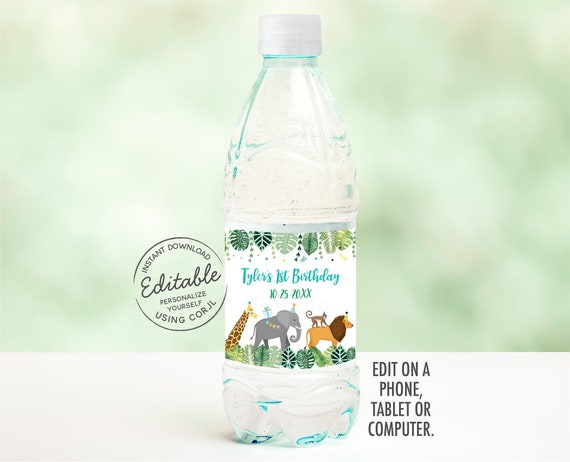 EDITABLE Party Animal Birthday Water Bottle Labels, Wild One, Safari Birthday, Jungle, Zoo Birthday, Printable, Instant Download Corjl A513 Il_570xn