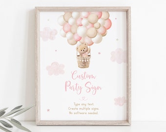 Editable Pink Teddy Bear Hot Air Balloon Baby Shower Sign We Can Bearly Wait Baby Bear Shower Girl Teddy Bear Baby Shower Digital A710