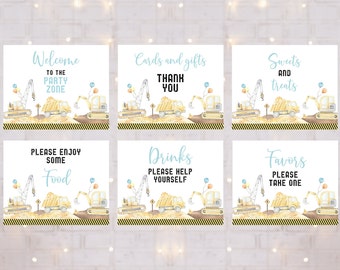 Editable Construction Birthday Signs Set of 6 Table Signs Construction Trucks Digging Being 3 Construction Party Digger Dump Truck A665