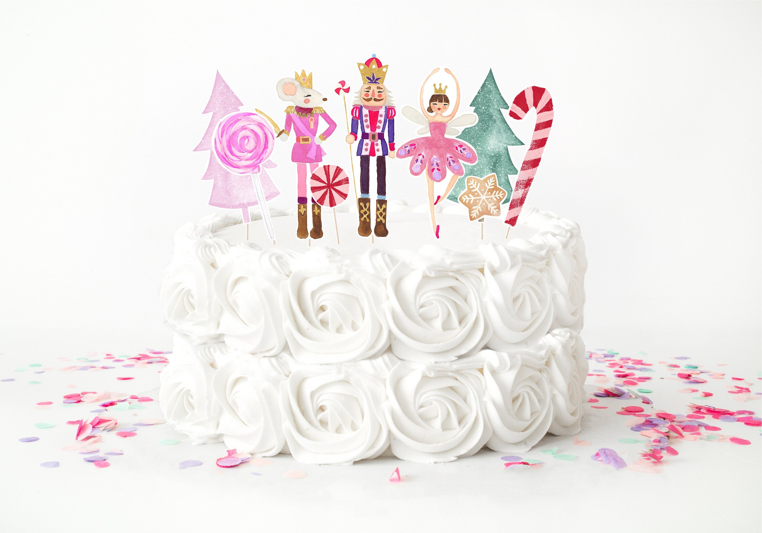 Nutcracker Centerpiece Cake Topper Cut Outs Sugar Plum Fairy Party Land of Sweets Pink Gold Winter Girl Birthday Digital Download A653