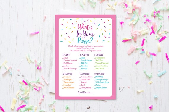 Pink Baby Sprinkle What's In Your Purse Game Baby Girl Sprinkle Rainbow Sprinkle Baby Sprinkle Game Digital Printable Instant Download A109 Il_570xn