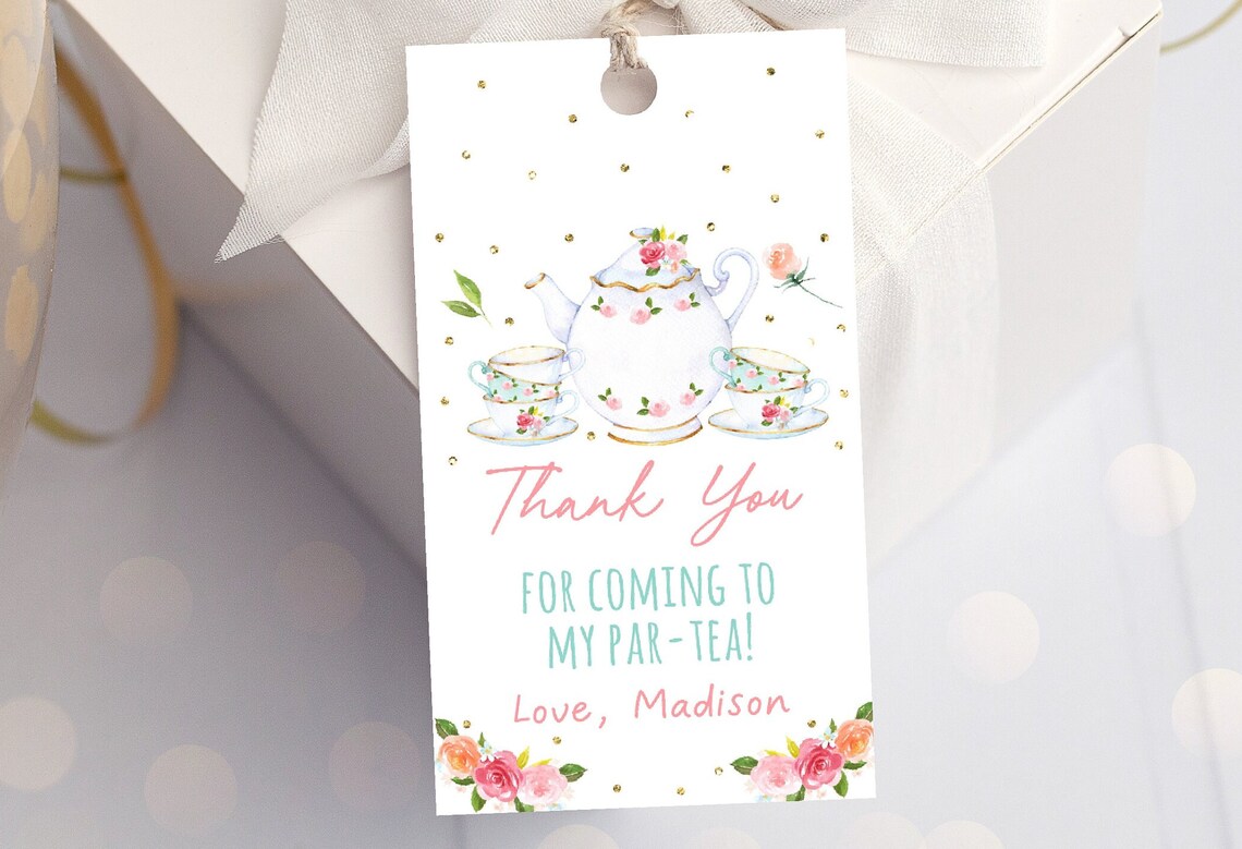 Editable Tea Party Birthday Favor Tags Thank You Tags Two for Etsy