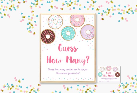 Donut Guess How Many Game, Donut Baby Shower, Donut Baby Sprinkle, Donut Birthday, Pink Donut, Doughnut, Candy Guessing Game, Printable A500 Il_570xn