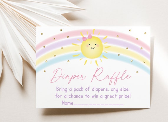 Sunshine Rainbow Diaper Raffle Cards Sunshine Rainbow Baby Shower Pink Gold Pastel Rainbow Girl Baby Shower Digital Download A599 Il_570xn