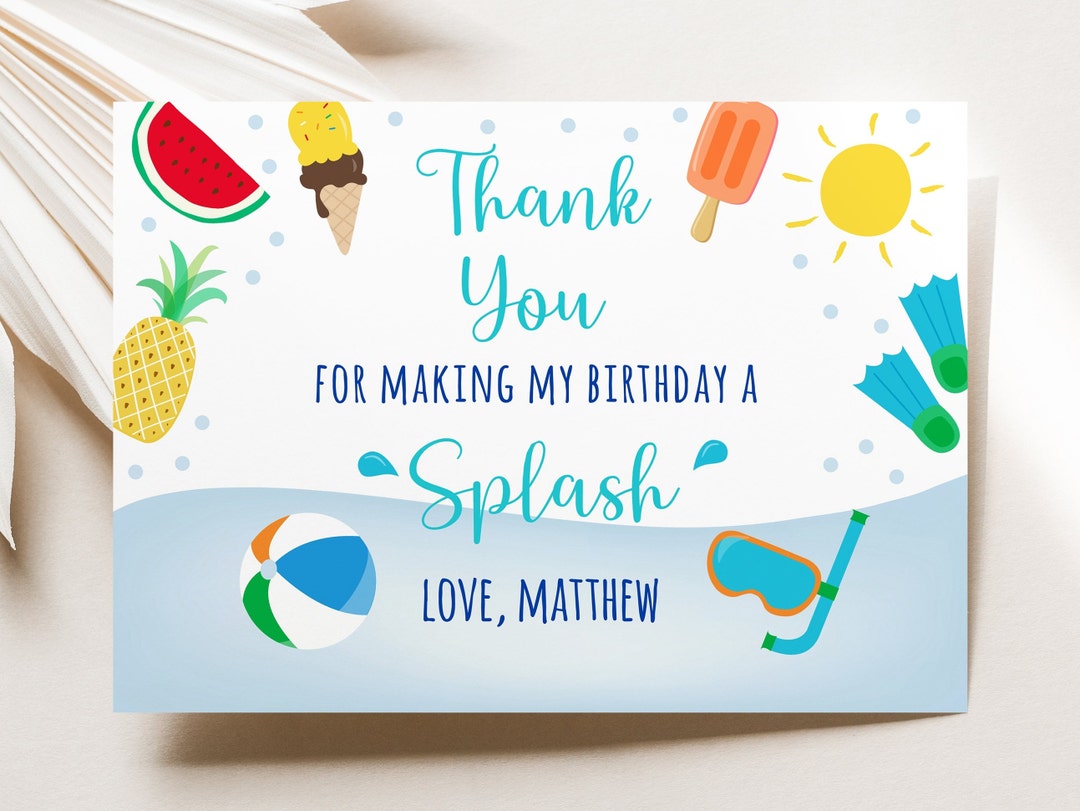Editable Pool Party Birthday Thank You Card Boys Pool Party - Etsy Finland