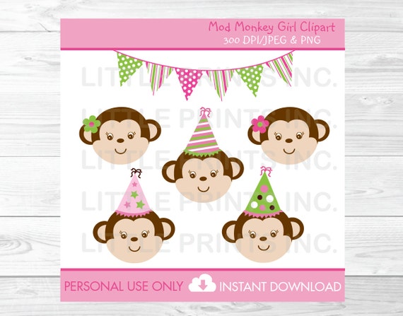 Girl Monkey Birthday Clipart Monkey Clipart Mod Monkey Pink