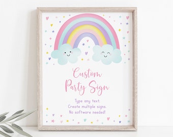 Editable Rainbow Birthday Sign Rainbow Party Sign Pastel Rainbow Pink Rainbow Cloud Girl Birthday Printable Digital Instant Download A549