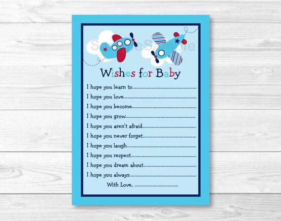 Cute Airplane Wishes for Baby Cards / Airplane Baby Shower / Red & Blue Airplanes / Baby Boy Shower / Printable INSTANT DOWNLOAD A425 Il_570xn