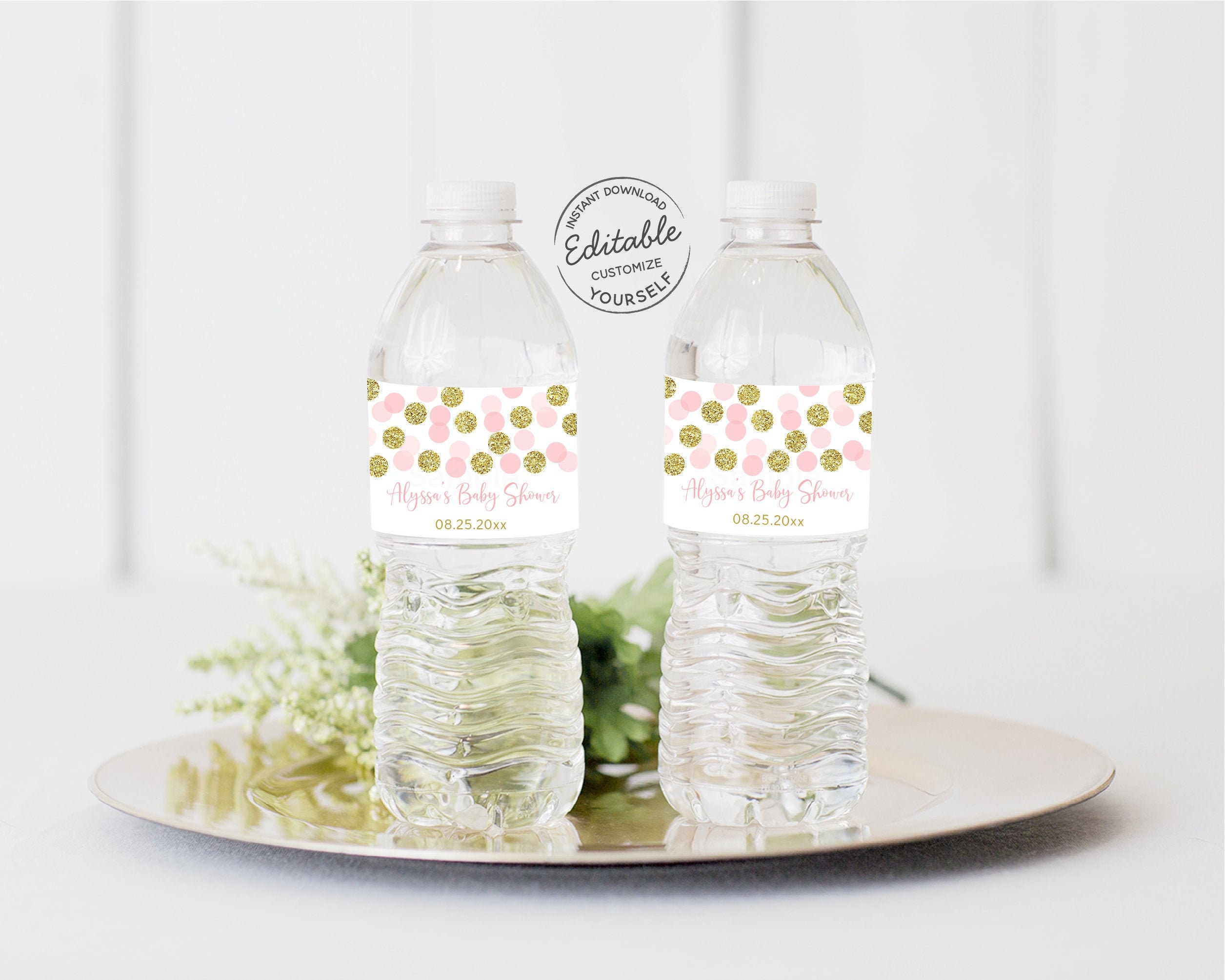 EDITABLE Pink & Gold Glitter Water Bottle Labels Glitter Baby Etsy