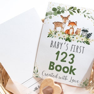 Baby&#39;s First 123 Book Woodland Numbers Blank Draw Your Own Coloring Book Baby Shower Game Baby Shower Craft Activity Woodland Animals A524