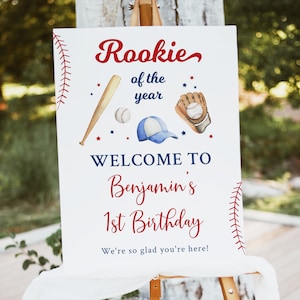 Editable Baseball Birthday Welcome Sign Rookie of the Year Baseball First Birthday Baseball Birthday Party Printable Digital Download A713