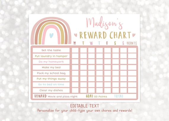 Editable Boho Rainbow Reward Chart, Rainbow Behavior Chart, Neutral Rainbow, Girl Rainbow, Daily Chore Chart, Printable, Digital Template Il_570xn