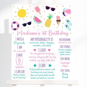 Editable Pool Party Milestone Birthday Sign Pool Party First Birthday Girl Pool Party Ice Cream Pineapple Printable Digital Download A533