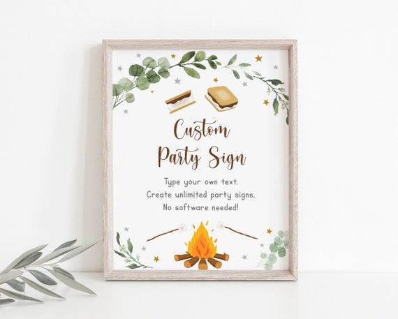 Editable S'mores Birthday Sign Table Sign S'mores Party Camping Campfire Bonfire Greenery ...