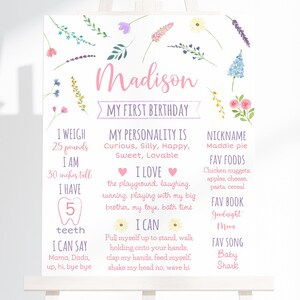 Editable Wildflower First Birthday Milestone Sign Little Wildflower Birthday Flower Birthday Pink Floral Garden Party Digital Download A676