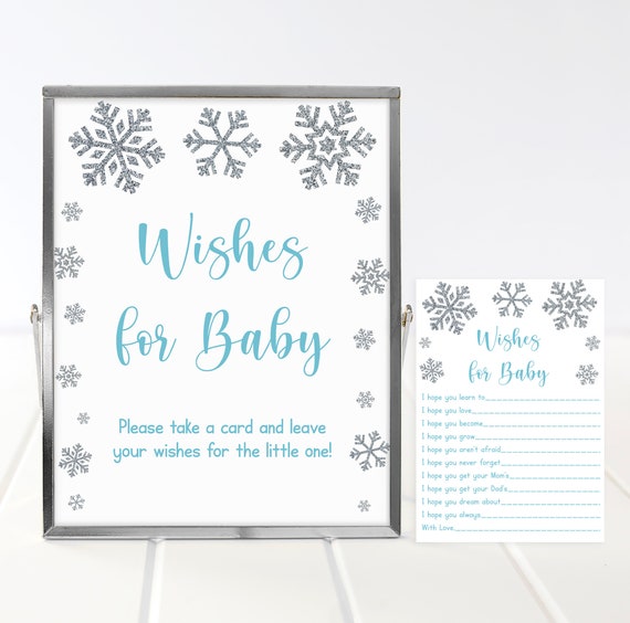 Blue & Silver Snowflake Wishes for Baby Cards Snowflake Baby Shower Winter Baby Shower Boy Baby Shower Printable Instant Download A472 Il_570xn