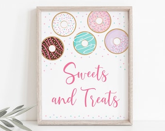Pink Donut Birthday Treats Sign, Donut Baby Shower, Donut Grow Up, Pink Purple Donut Party, Girl First Birthday, Printable, Digital A500