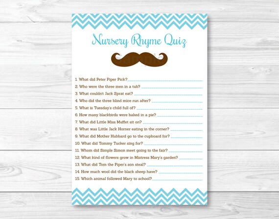 Cute Mustache Nursery Rhyme Game Mustache Baby Shower Etsy