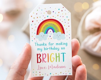 Editable Rainbow Thank You Tags Favor Tags Rainbow Birthday Girls Rainbow Party Gold Rainbow Clouds Digital Printable Instant Download A530