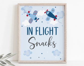 Airplane In Flight Snacks Sign, Airplane Birthday, Airplane Party, Boy First Birthday, Food Sign, Clouds, Stars, Printable, Digital A566